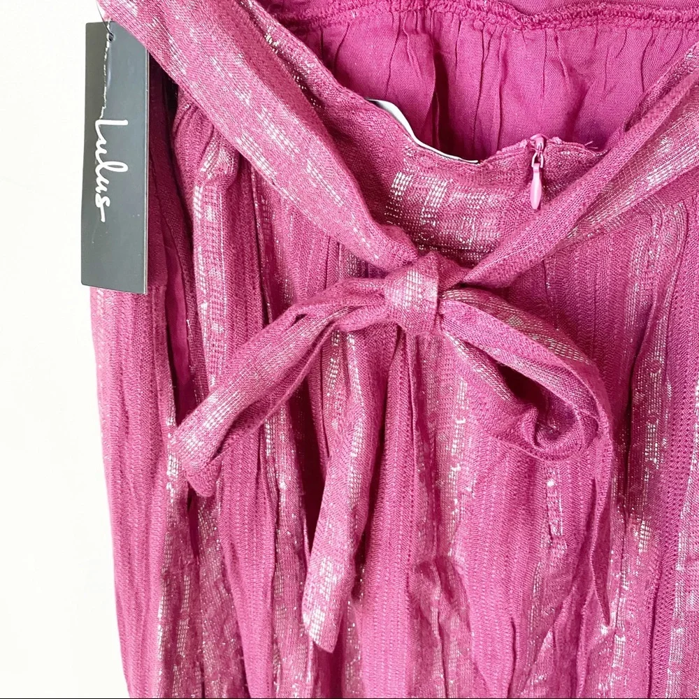 New Lulus Charlize Magenta pink metallic Striped Halter Midi Dress - Picture 6 of 8